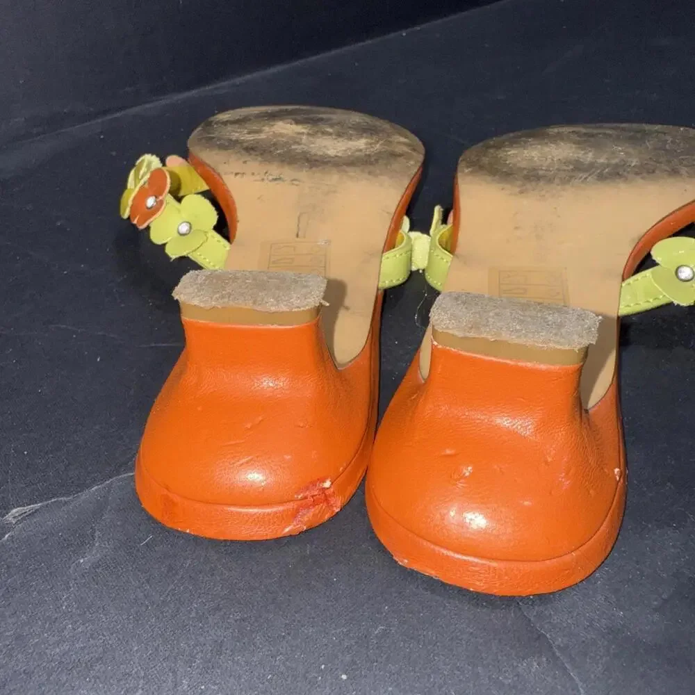 Moda Spana Orange Yellow Kitten Heel Flip Flop Floral Preppy Vintage Y2K Sz 6 - Picture 9 of 15